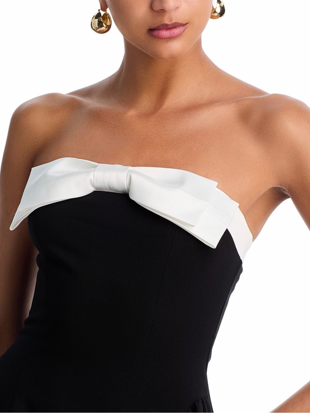 Black Strapless Dress with White Bow Detail